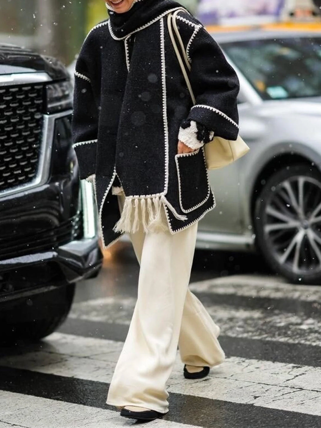 Casaco de Lã com Gola de Lenço