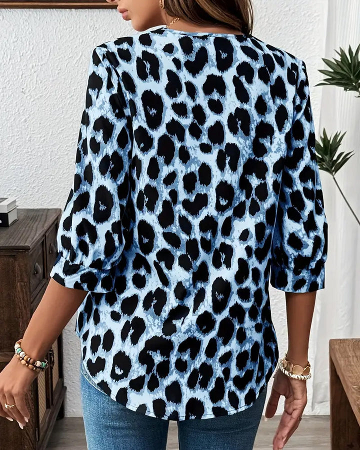 Savelle - Blusa de Leopardo de Manga Curta e Larga
