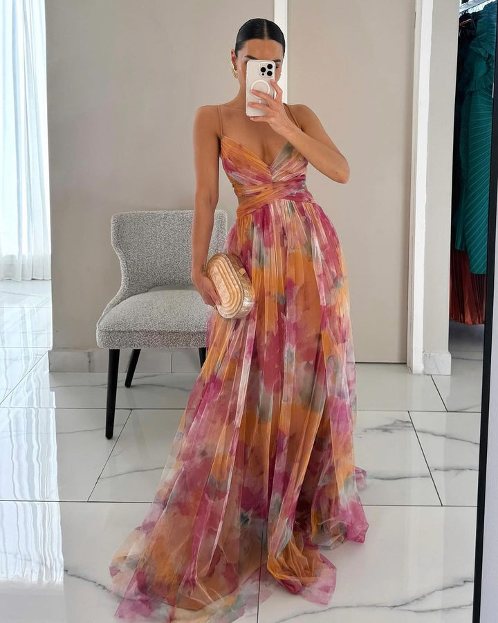 Giselle - Vestido longo de Mulher com estampa floral encantadora