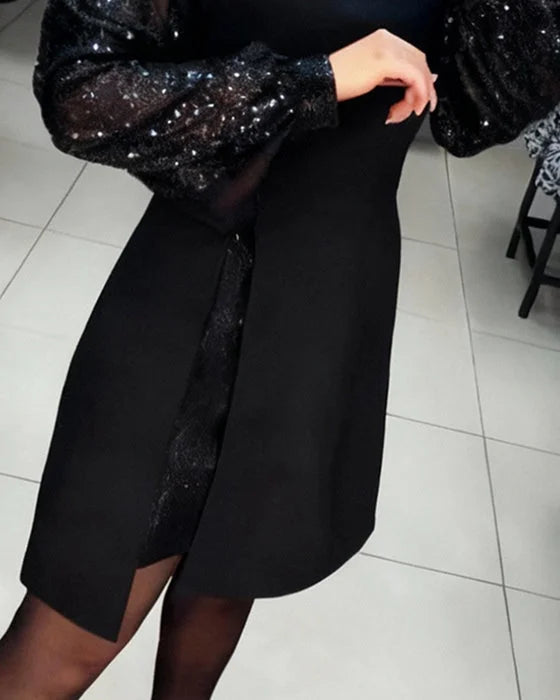 Ana™ | Vestido elegante com mangas bufantes e brilhantes.