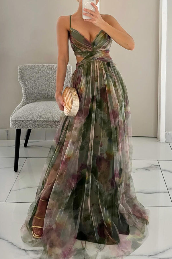 Giselle - Vestido longo de Mulher com estampa floral encantadora