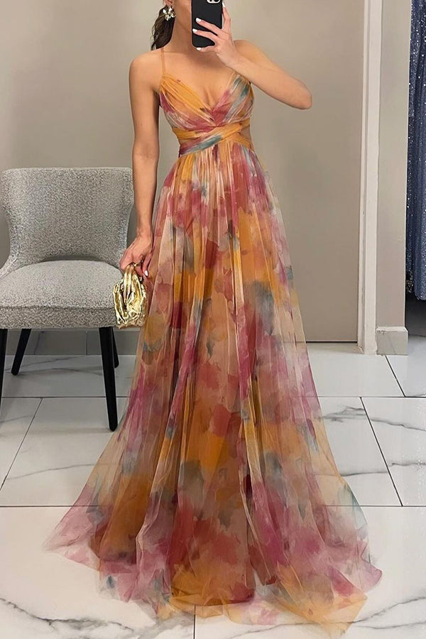 Giselle - Vestido longo de Mulher com estampa floral encantadora