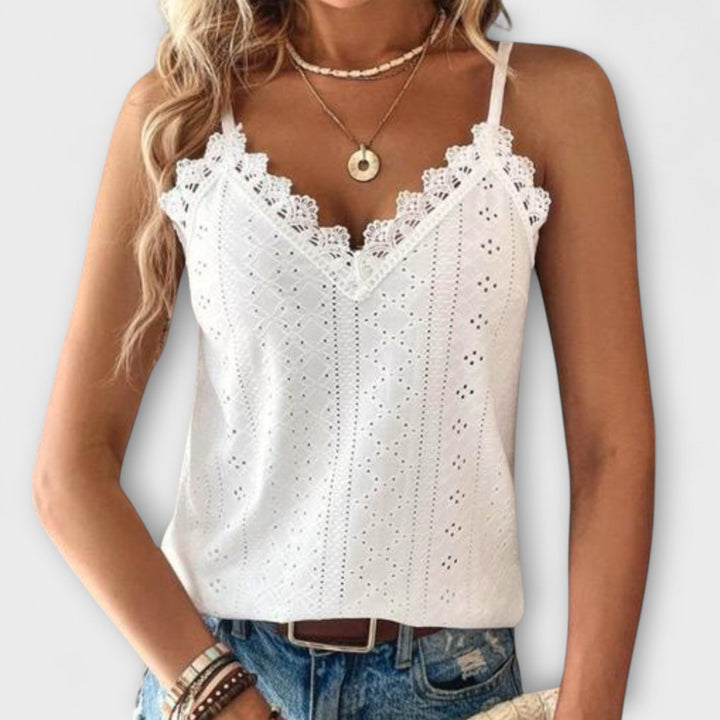 Top feminina elegante de verão com decote em V