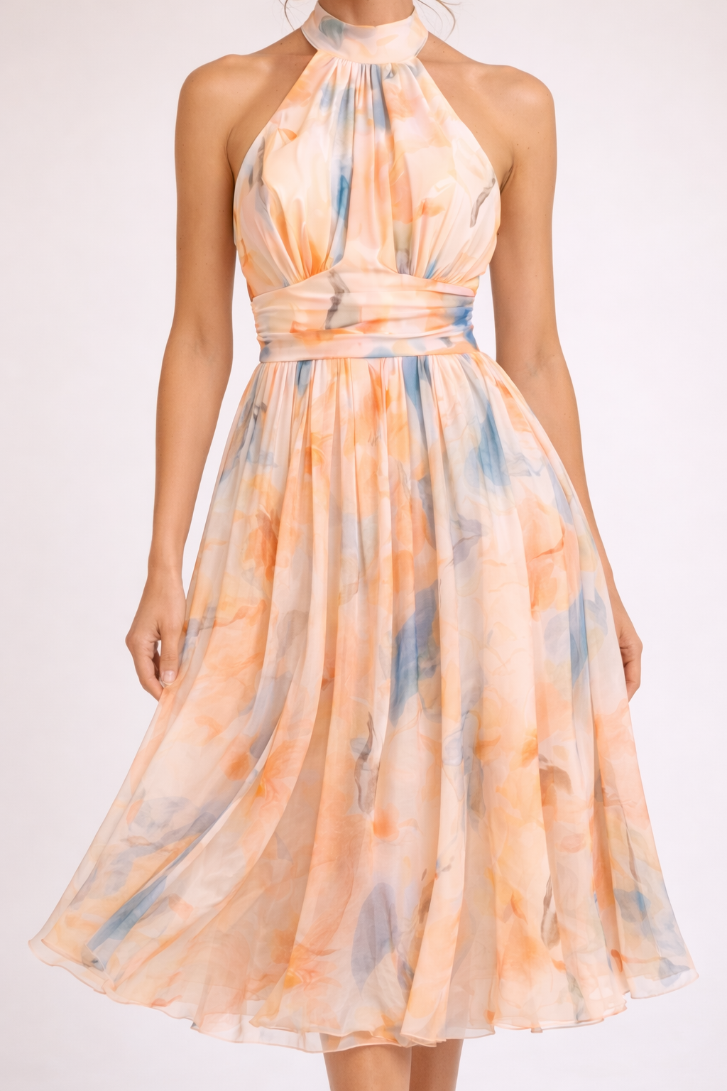 CAMILLE – Vestido Halter Aquarela ✨