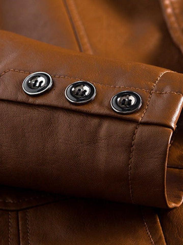 Jonas™ | Casaco de Couro Cor Caramelo