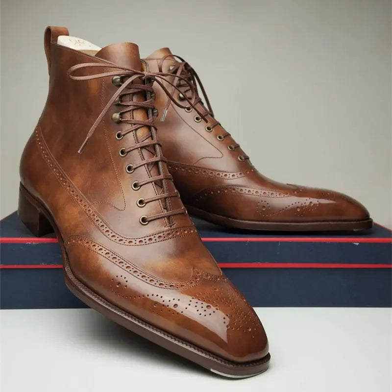 Botas Brogue de Couro Genuíno Giovanni Santi