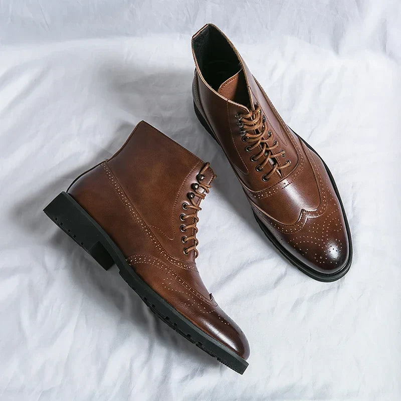 Botas Brogue de Couro Genuíno Giovanni Santi