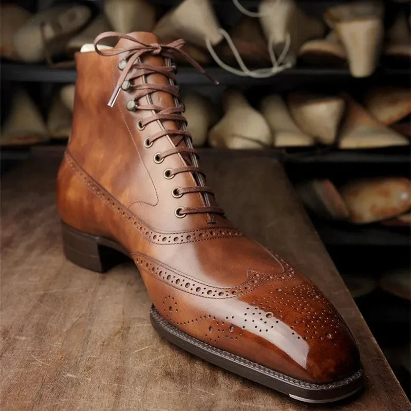 Botas Brogue de Couro Genuíno Giovanni Santi