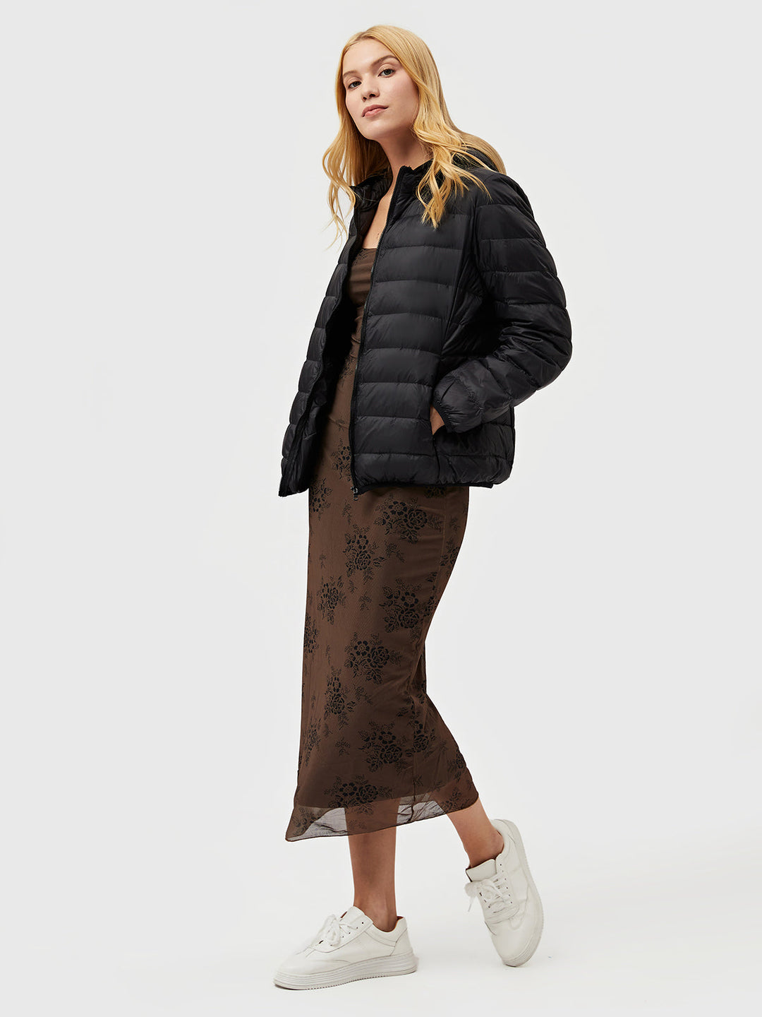 Puffer Casaco Leve com Enchimento de Penas