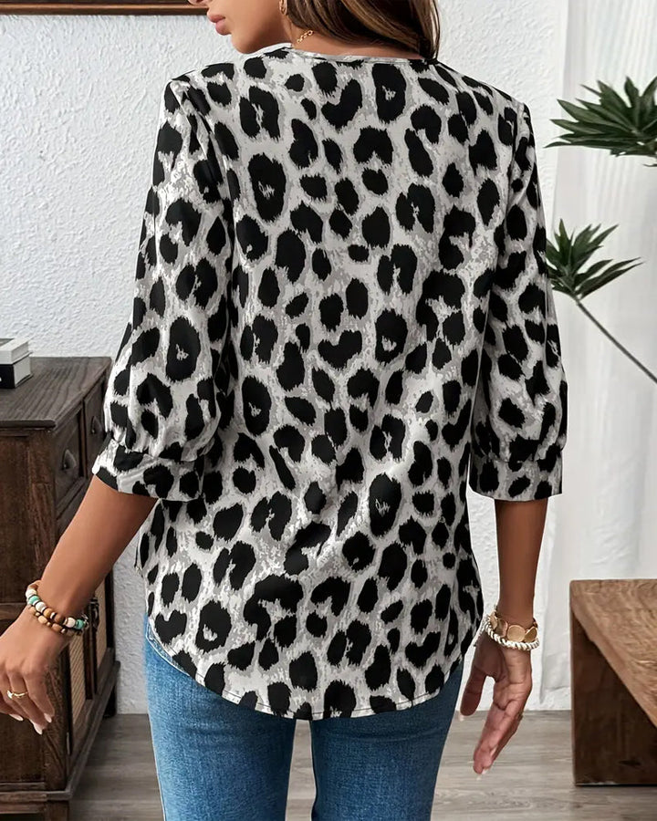 Savelle - Blusa de Leopardo de Manga Curta e Larga