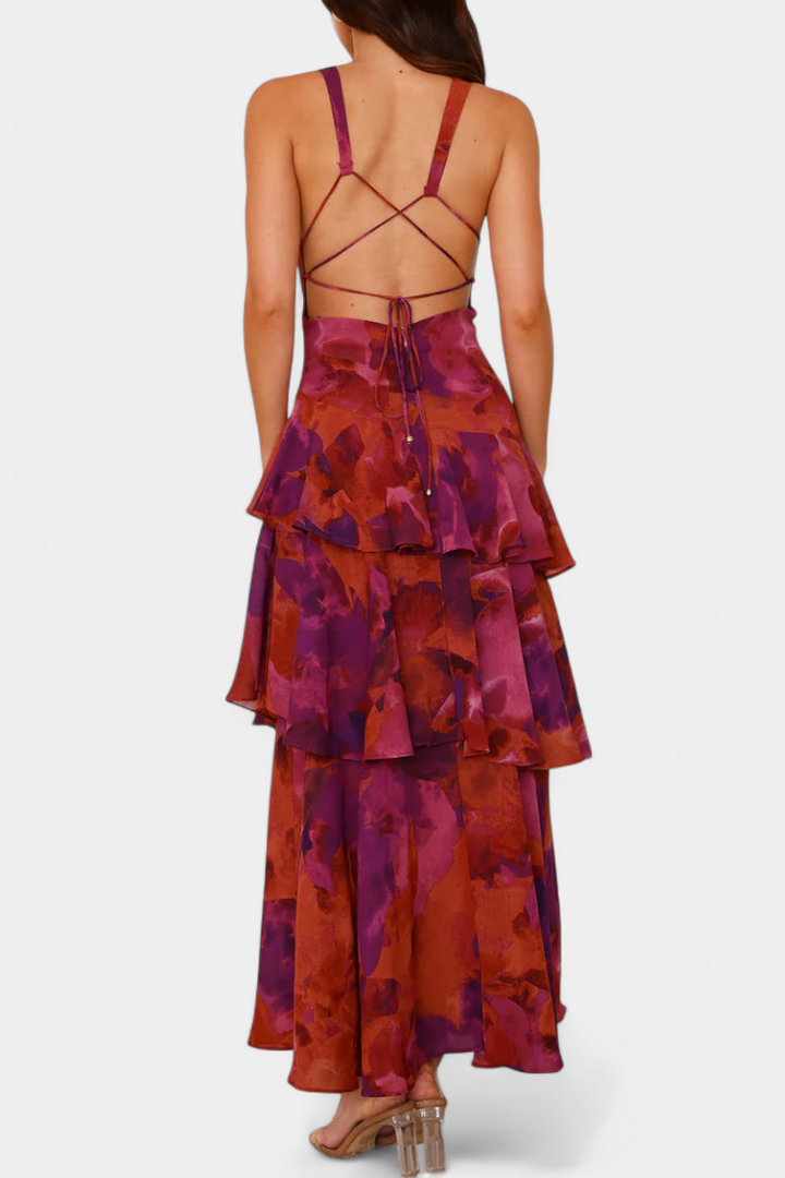 Domenica - Vestido de chiffon com decote em V e camadas fluidas