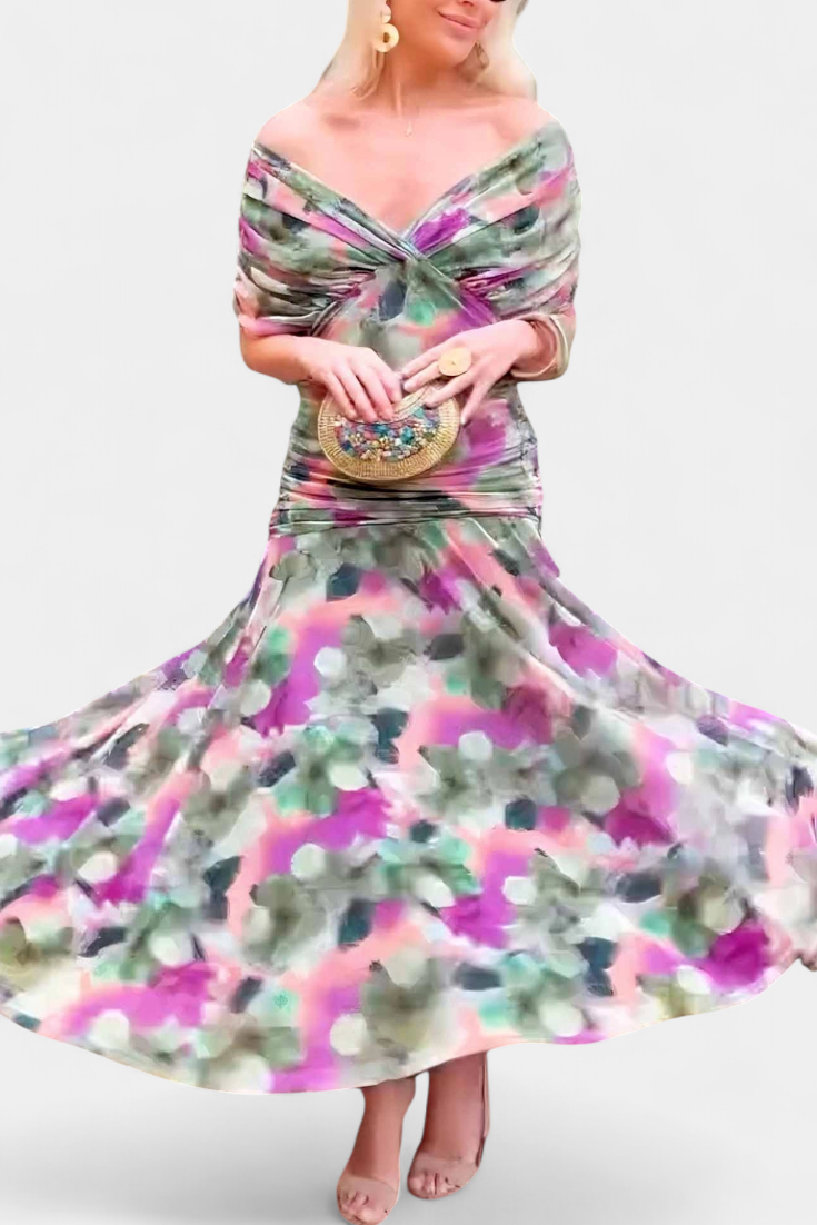 Alondra - Vestido longo de Mulher com estampa floral e decote em V