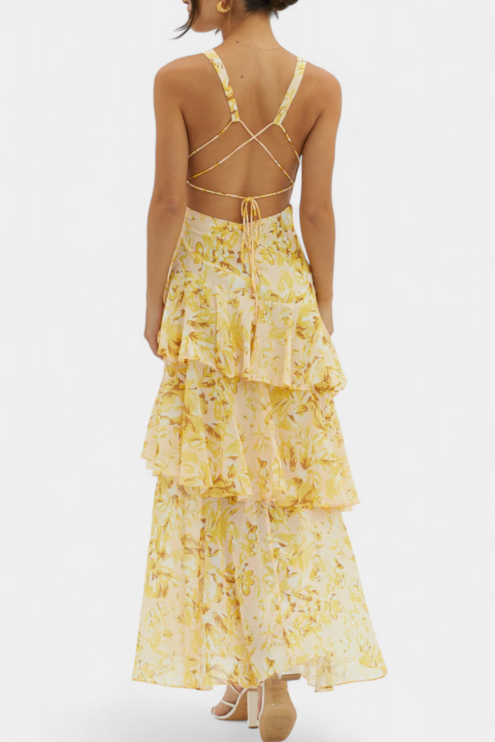 Domenica - Vestido de chiffon com decote em V e camadas fluidas