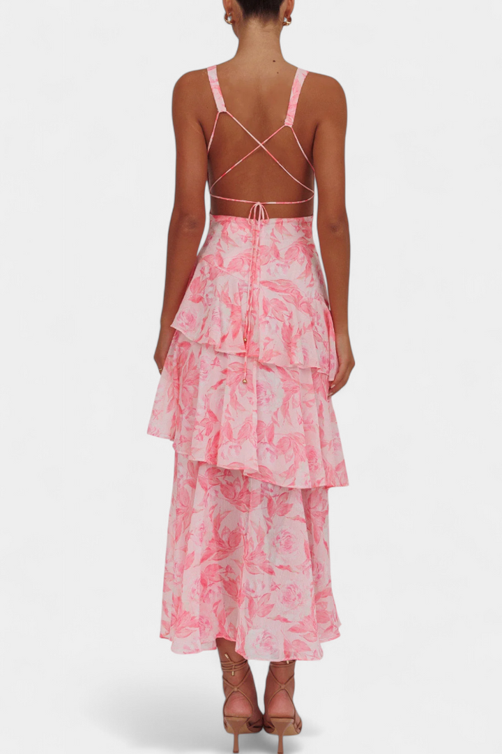 Domenica - Vestido de chiffon com decote em V e camadas fluidas