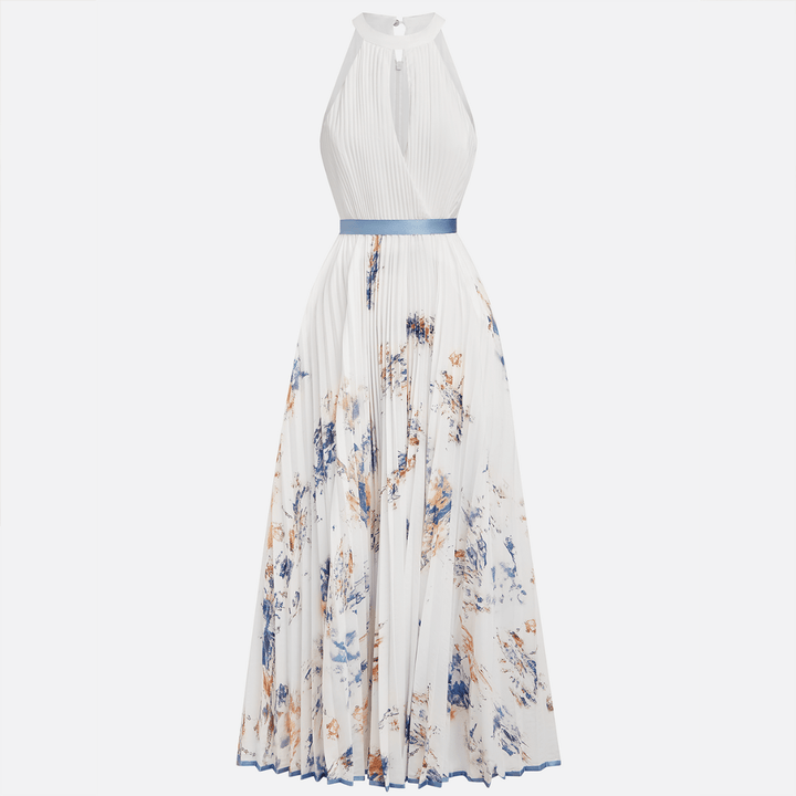 Jessie | Vestido Elegante de Cerimónia Floral em Azul e Branco