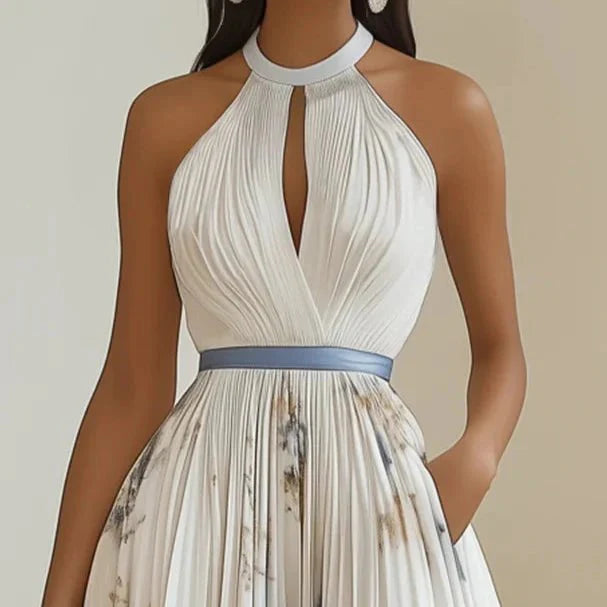 Jessie | Vestido Elegante de Cerimónia Floral em Azul e Branco