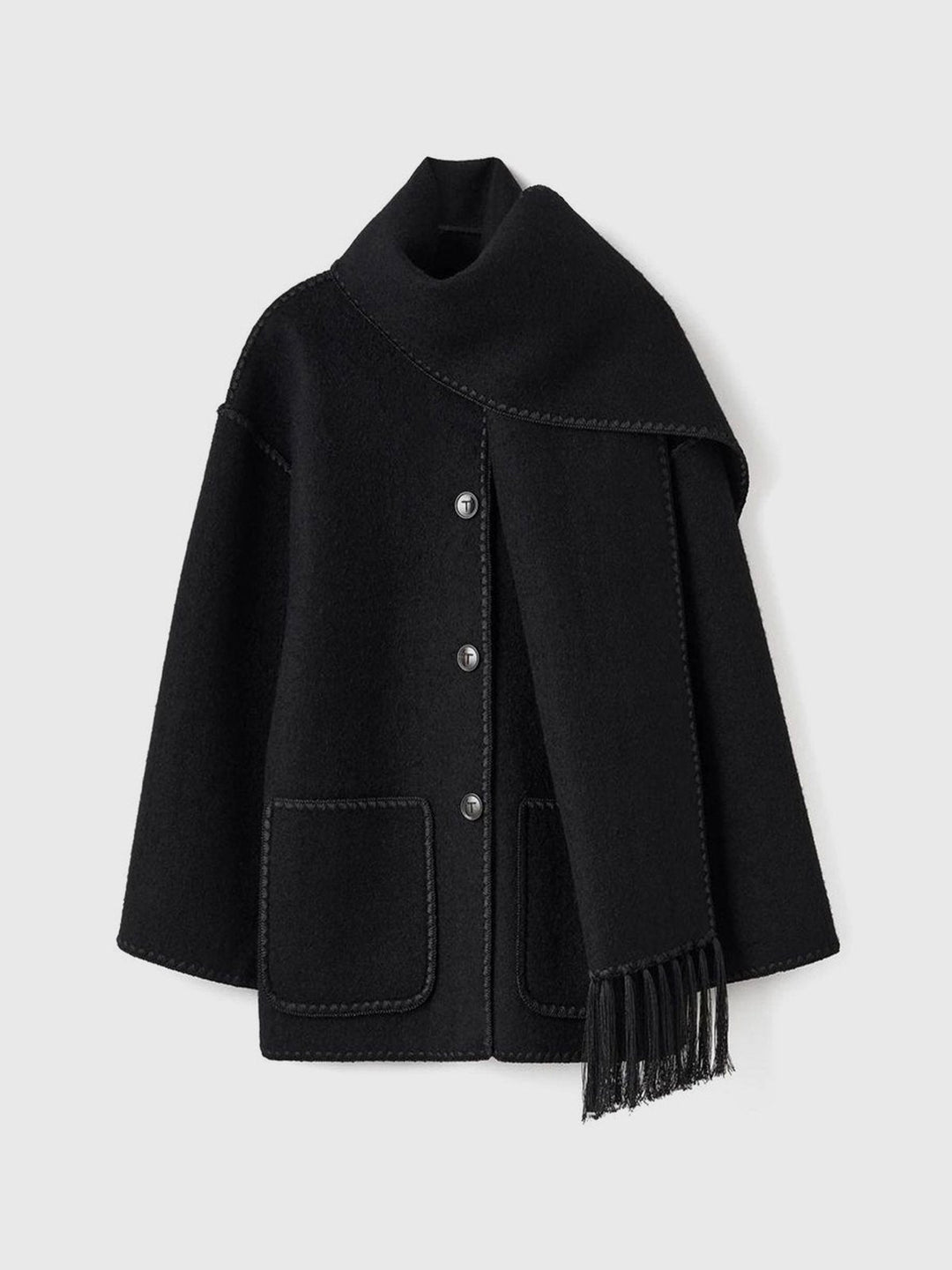 Casaco de Lã com Gola de Lenço