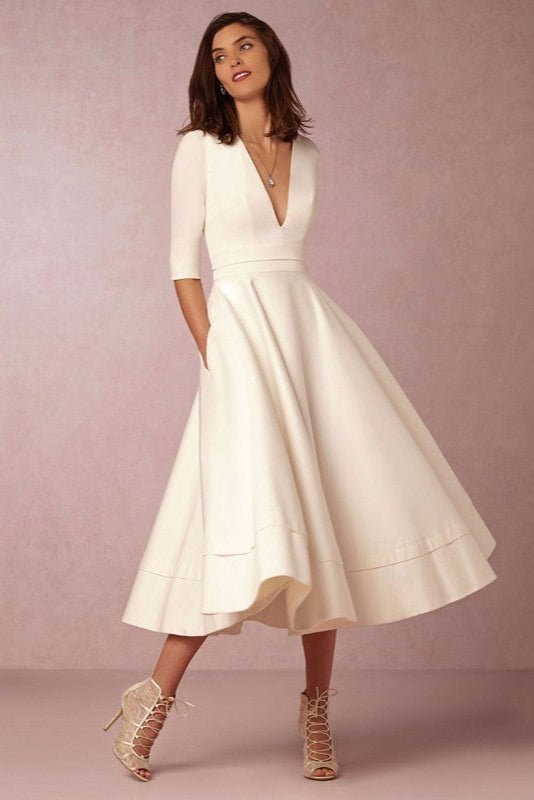 Laura | Vestido Midi Feminino Com Corte Em A, Decote Em V