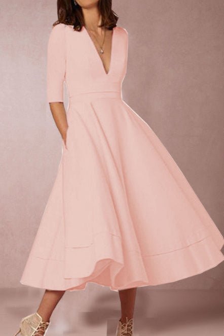 Laura | Vestido Midi Feminino Com Corte Em A, Decote Em V