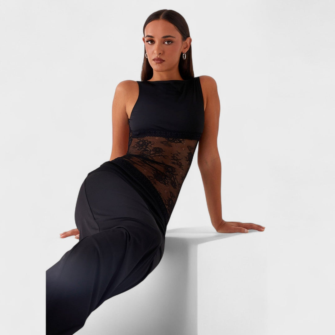 Lucinda - Vestido comprido de renda preto