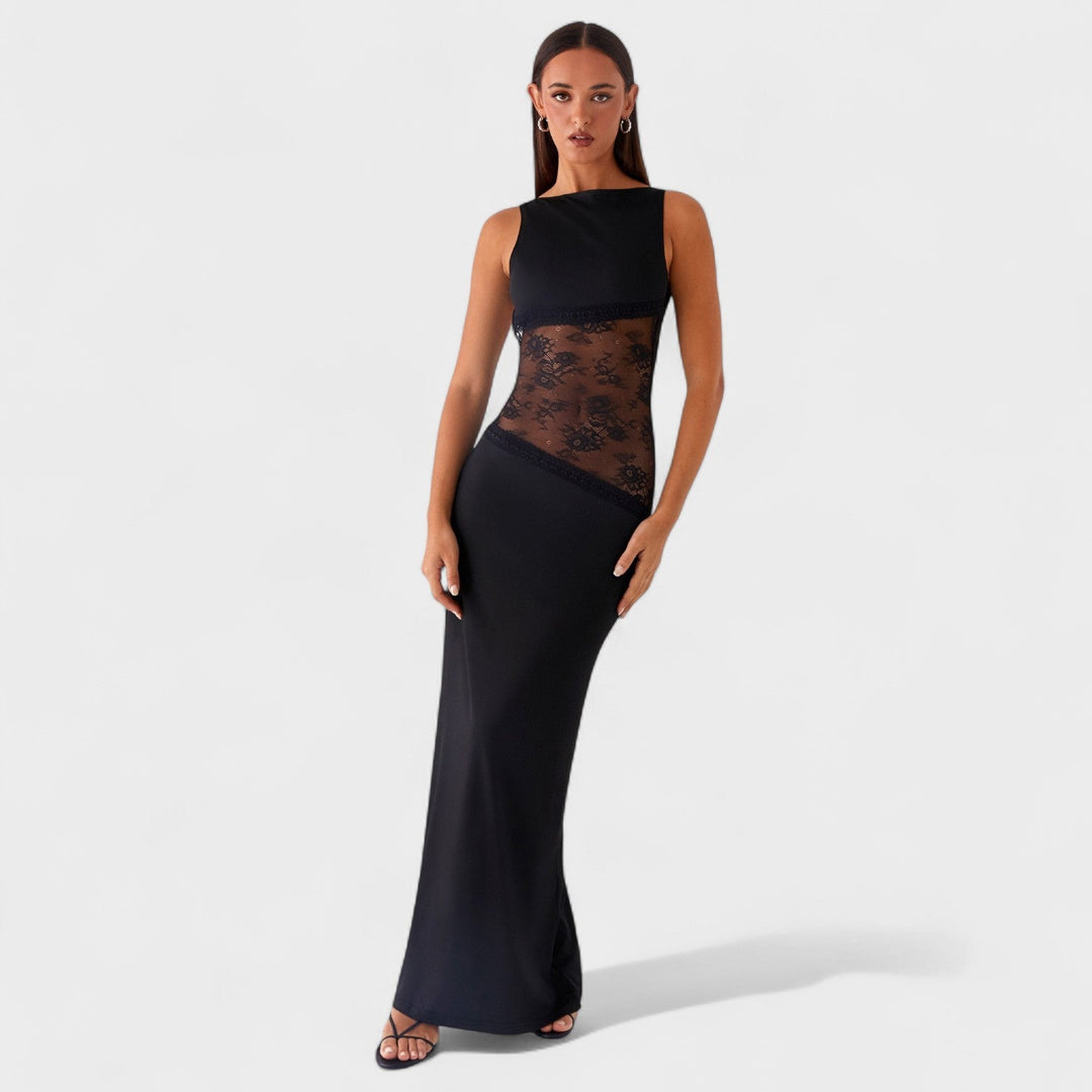 Lucinda - Vestido comprido de renda preto