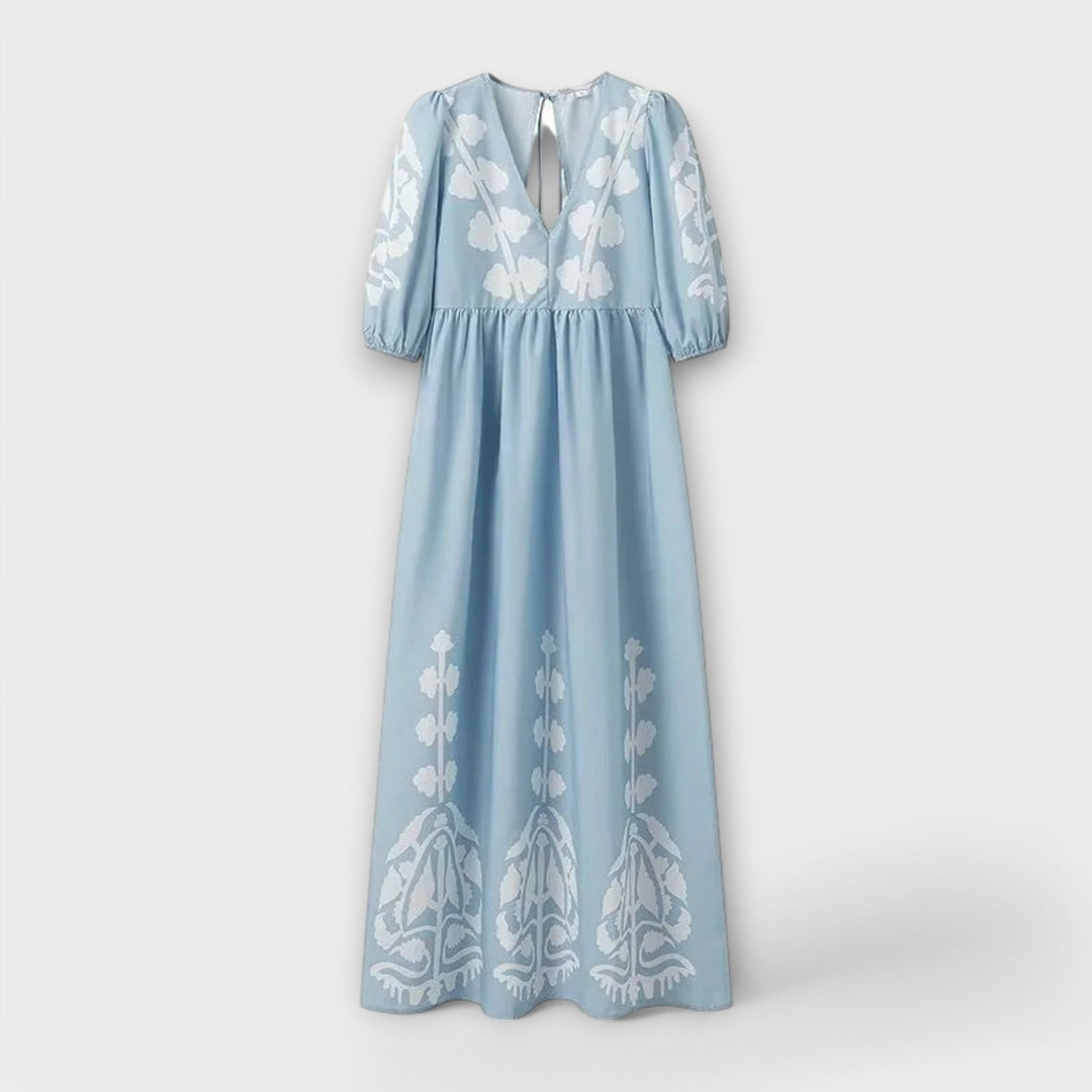 Sílvia - Vestido Estampado de Linho para uma Elegância sem Esforço