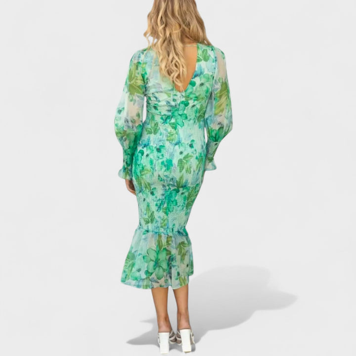 Valeria - Vestido Midi em Chiffon Floral