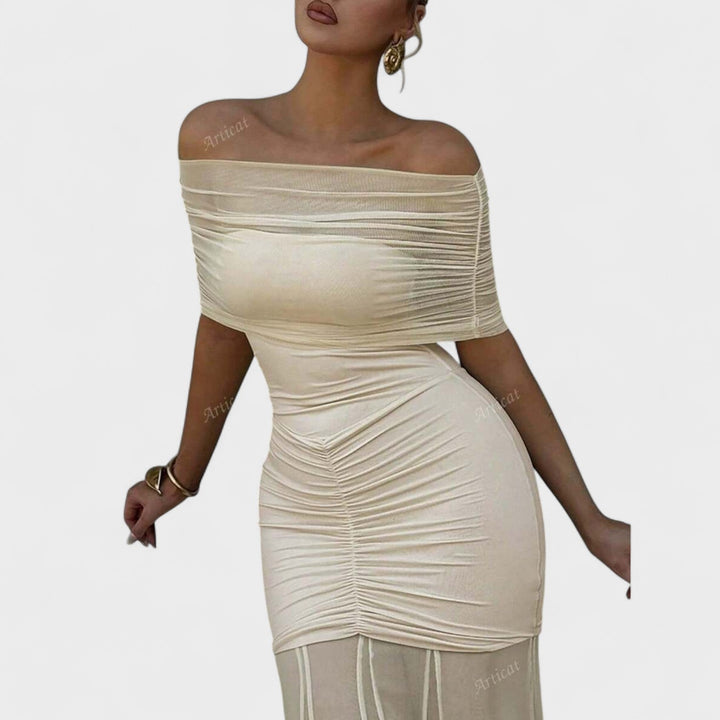 Vitoria - Vestido comprido de malha com ombros descobertos