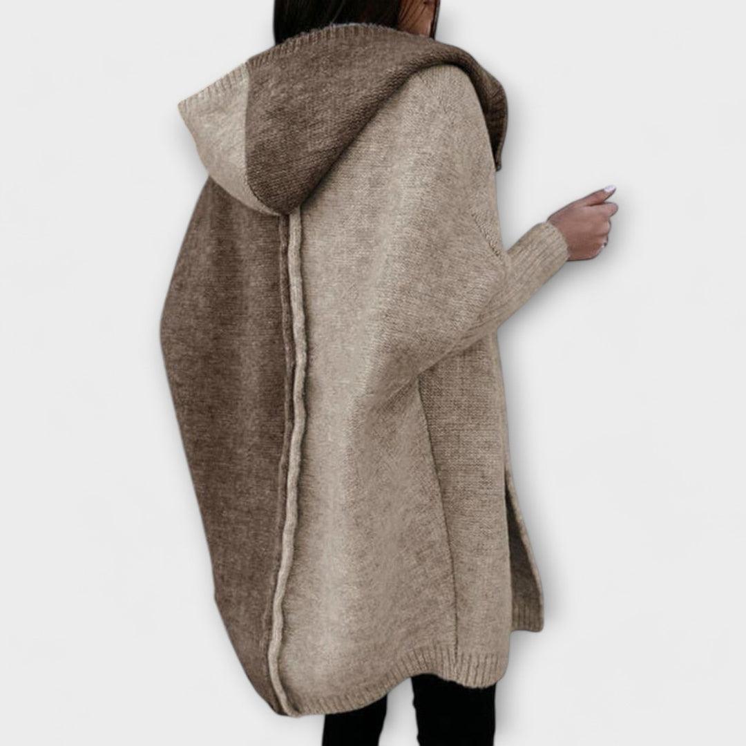 Cardigan de Malha em Patchwork com Capô